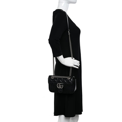 Gucci Calfskin Matelasse Aria Mini GG Marmont Shoulder Bag Black 2 of 10