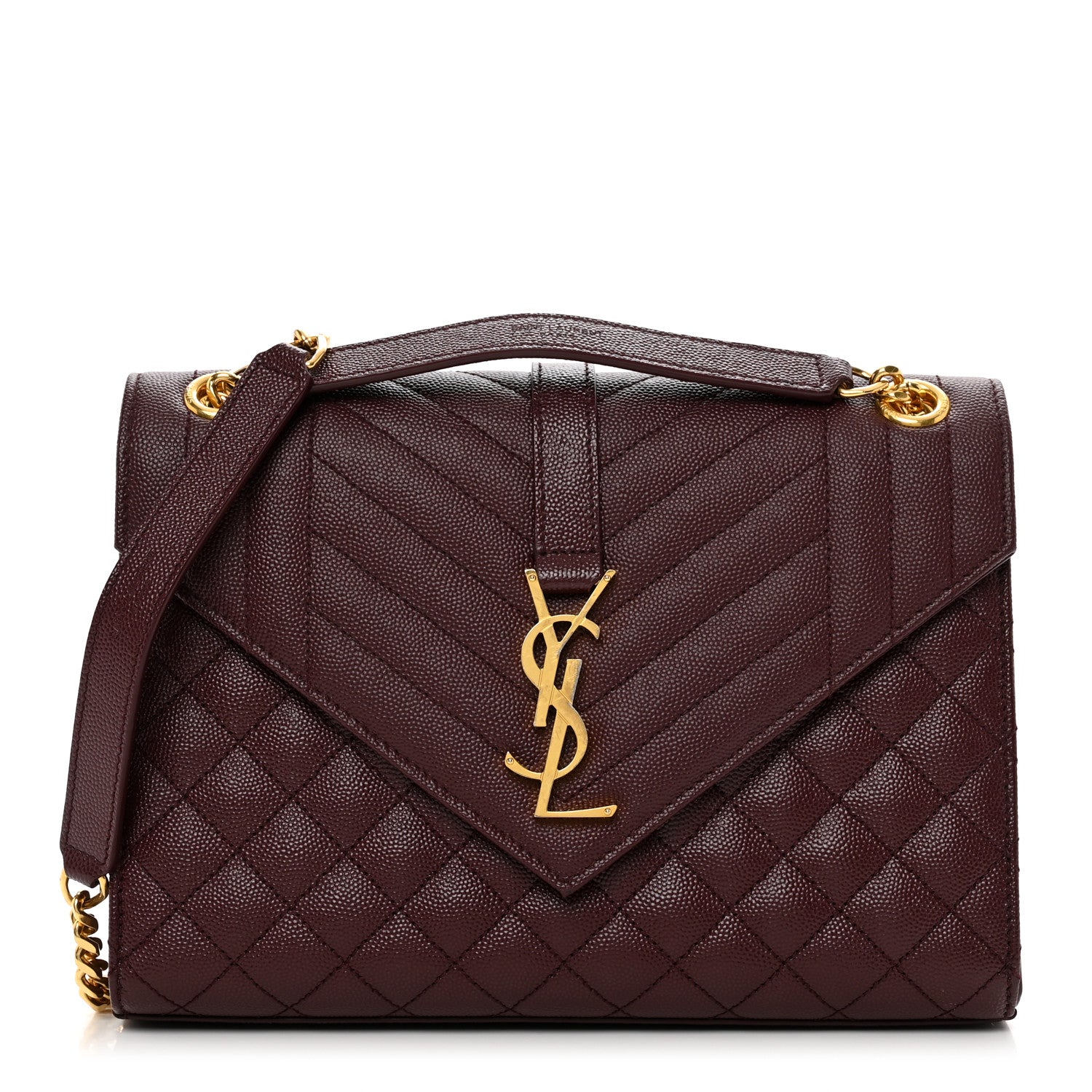 Saint Laurent Grain De Poudre Textured Mixed Matelasse Medium Triquilt Monogram Satchel Rouge Legion 2 of 9