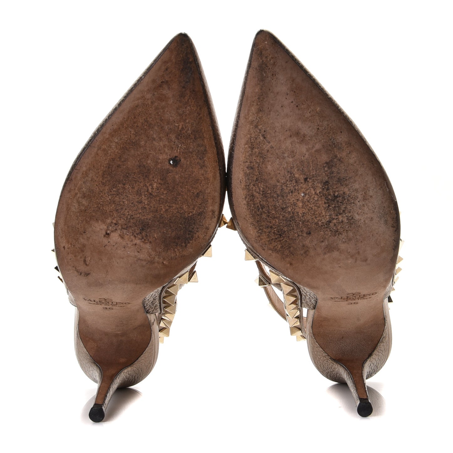 Metallic Pebbled Calfskin Rockstud Ankle Strap Pumps 36 Sasso