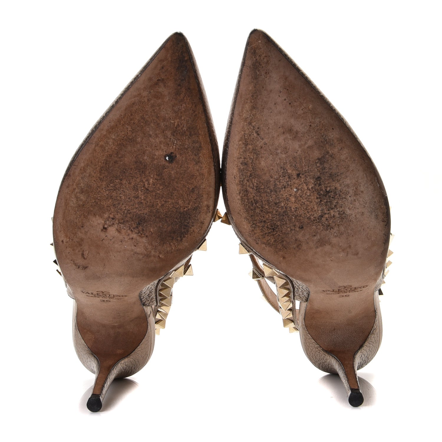 Valentino Garavani Metallic Pebbled Calfskin Rockstud Ankle Strap Pumps 36 Sasso 5 of 13