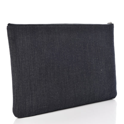 Chanel Denim Large Deauville Pouch Clutch Blue Orange 3 of 10