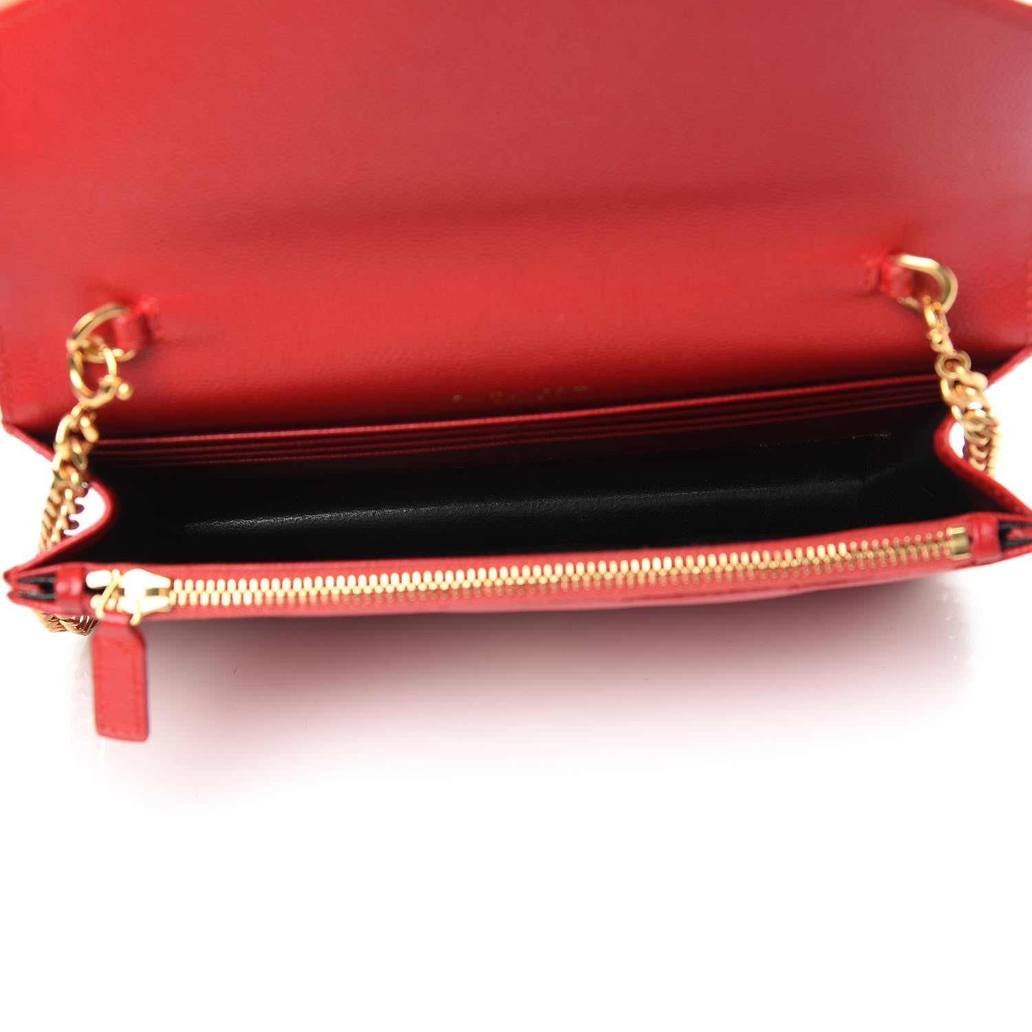 Saint Laurent Grain De Poudre Matelasse Chevron Monogram Envelope Chain Wallet New Red 5 of 11