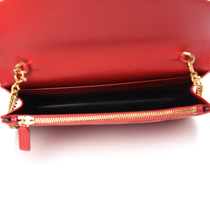 Saint Laurent Grain De Poudre Matelasse Chevron Monogram Envelope Chain Wallet New Red 5 of 11