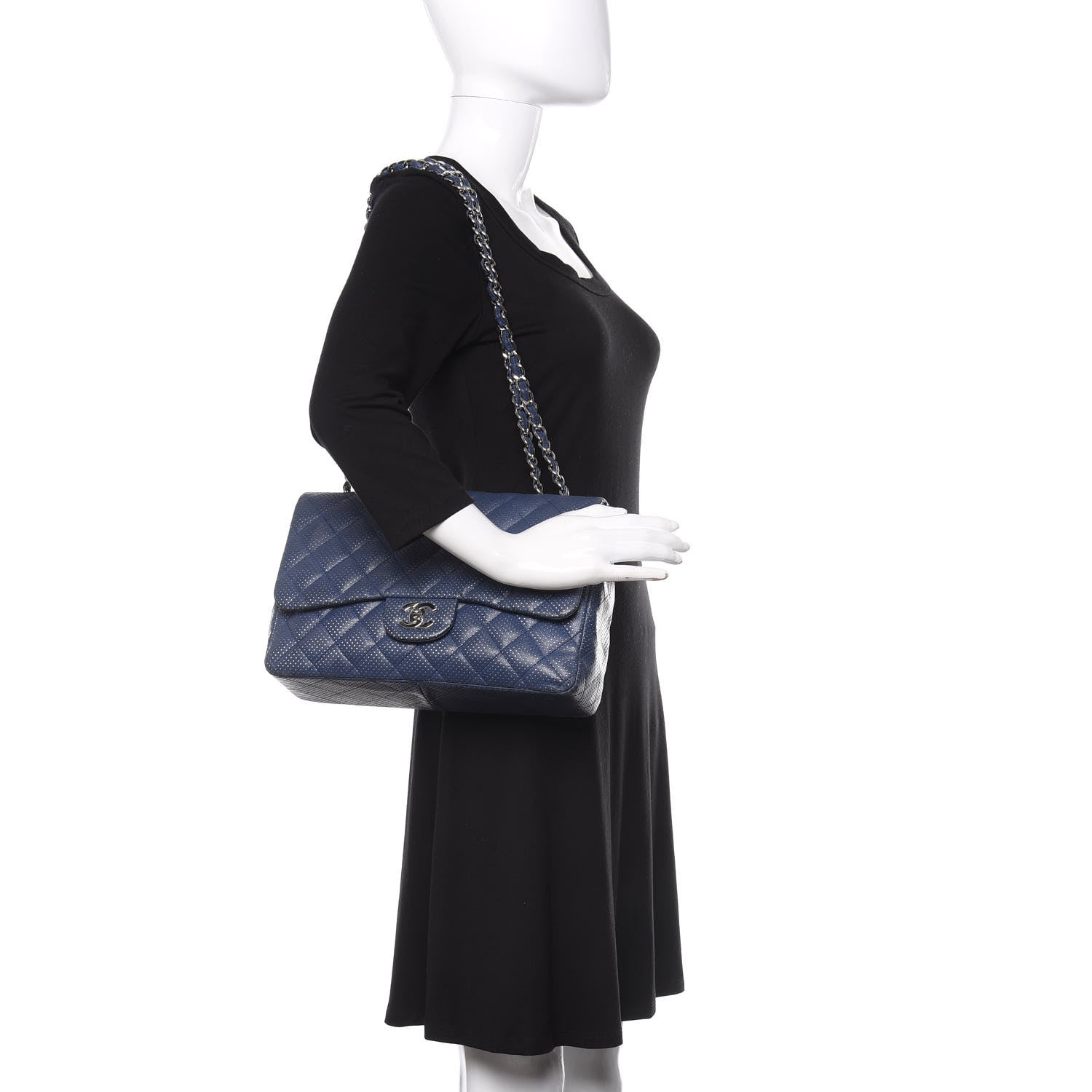 Chanel Lambskin Perforated Jumbo Single Flap Blue 3 of 17