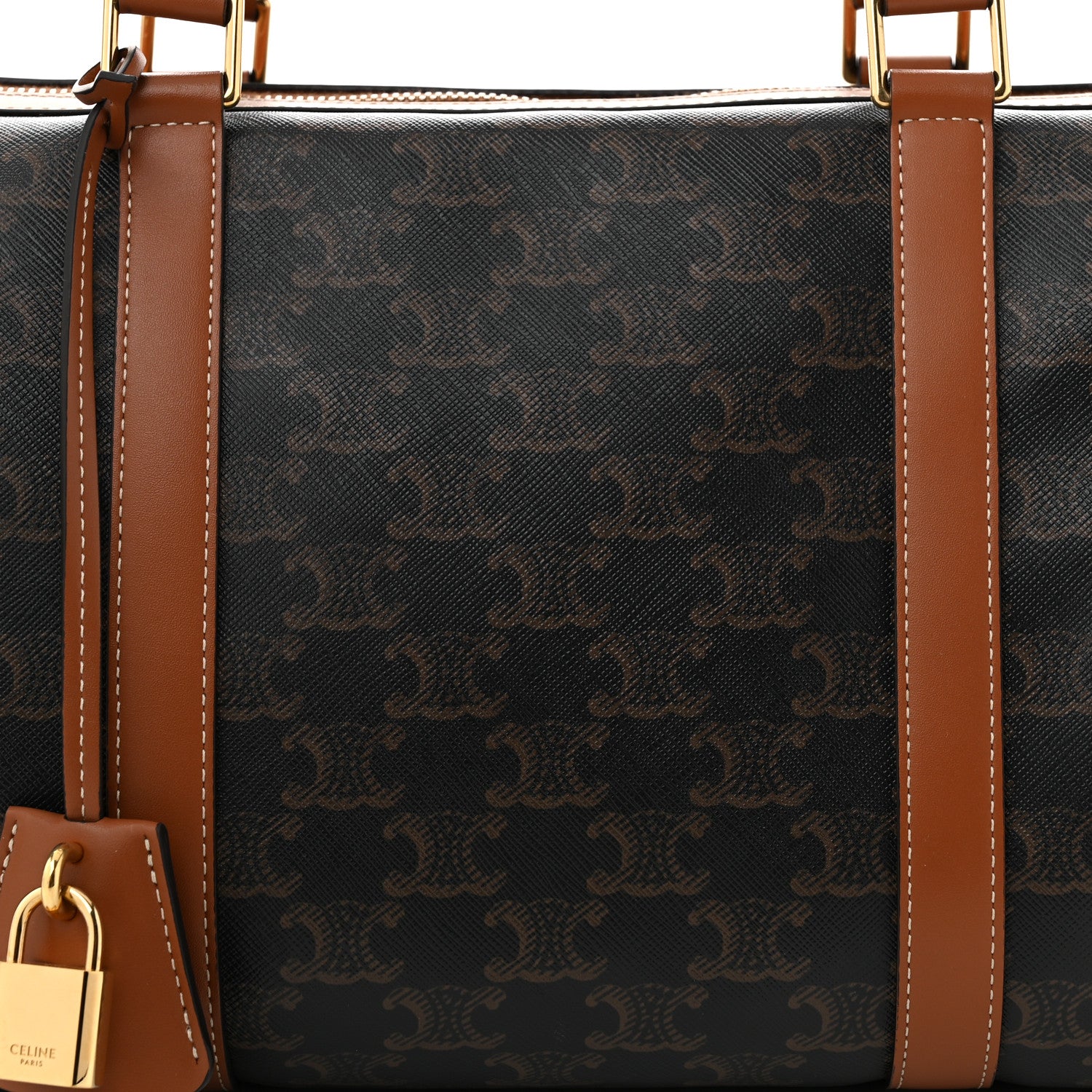 Celine Triomphe Canvas Calfskin Boston Bag Tan 9 of 11