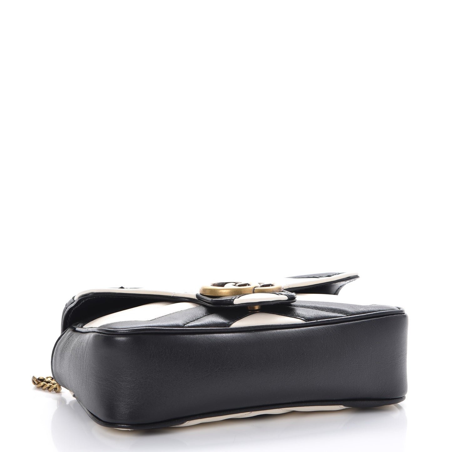 Calfskin Matelasse Super Mini GG Marmont Shoulder Bag Black White