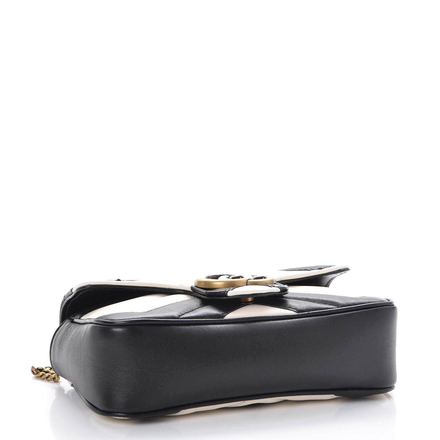 Gucci Calfskin Matelasse Super Mini GG Marmont Shoulder Bag Black White 5 of 10
