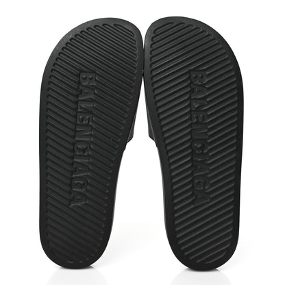 Balenciaga Rubber Womens Logo Pool Slide Sandals 41 Black White 5 of 7