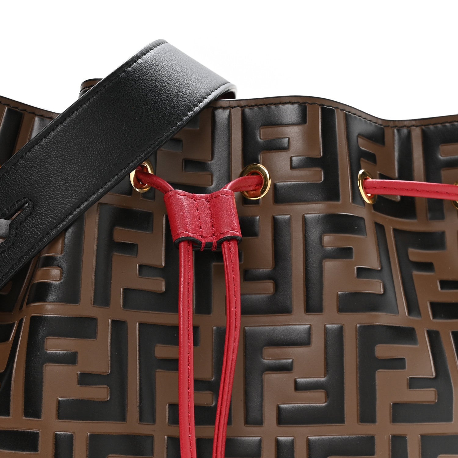 Fendi Vitello Grace F is Fendi Bi-Color FF 1974 Embossed Grande Mon Tresor Bucket Bag Maya Black Fragola 8 of 10