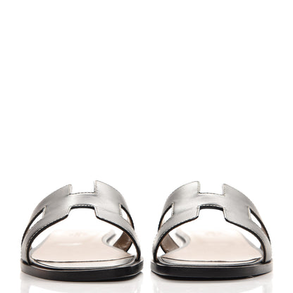 Hermes Box Calfskin Oran Sandals 36.5 Black 2 of 8