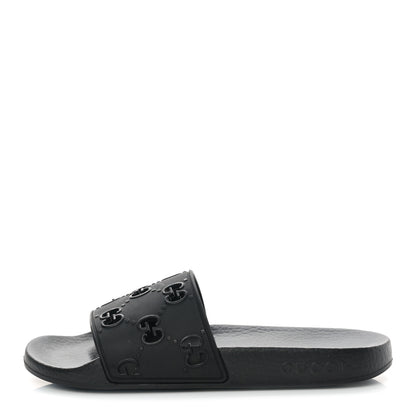 Gucci Rubber GG Monogram Perforated Womens Slide Sandals 38 Black 1 of 10