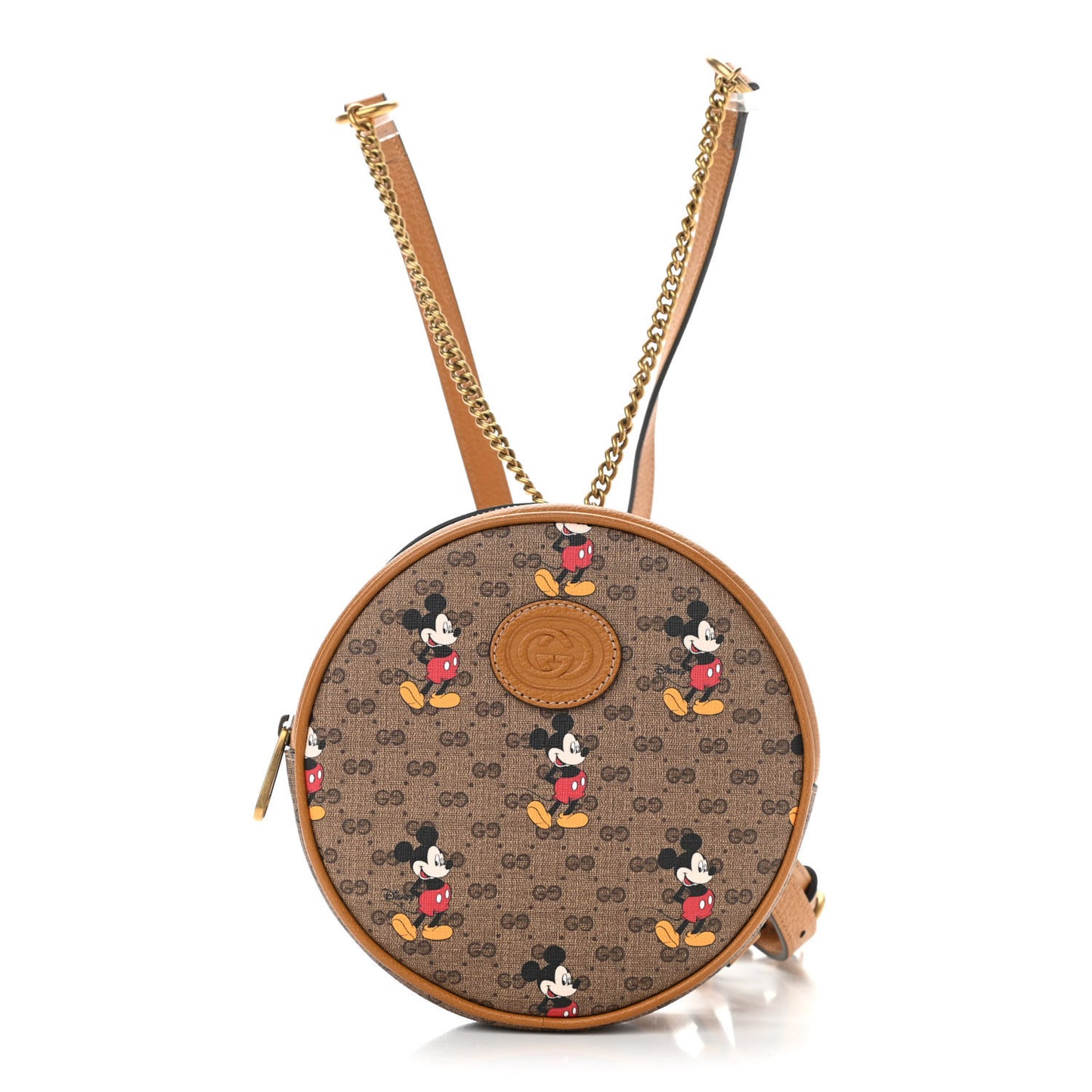 X DISNEY Mini Vintage GG Supreme Monogram Mickey Mouse Round Backpack Beige Vintage Sun Oil