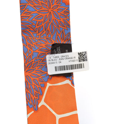 Hermes Silk The Three Graces Twilly Bleu Jean Orange Rouille 4 of 4