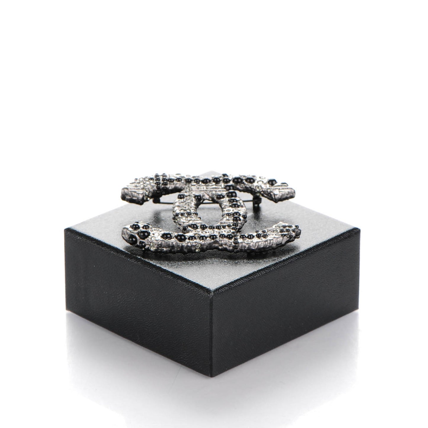 Crystal Bead Large CC Brooch Black