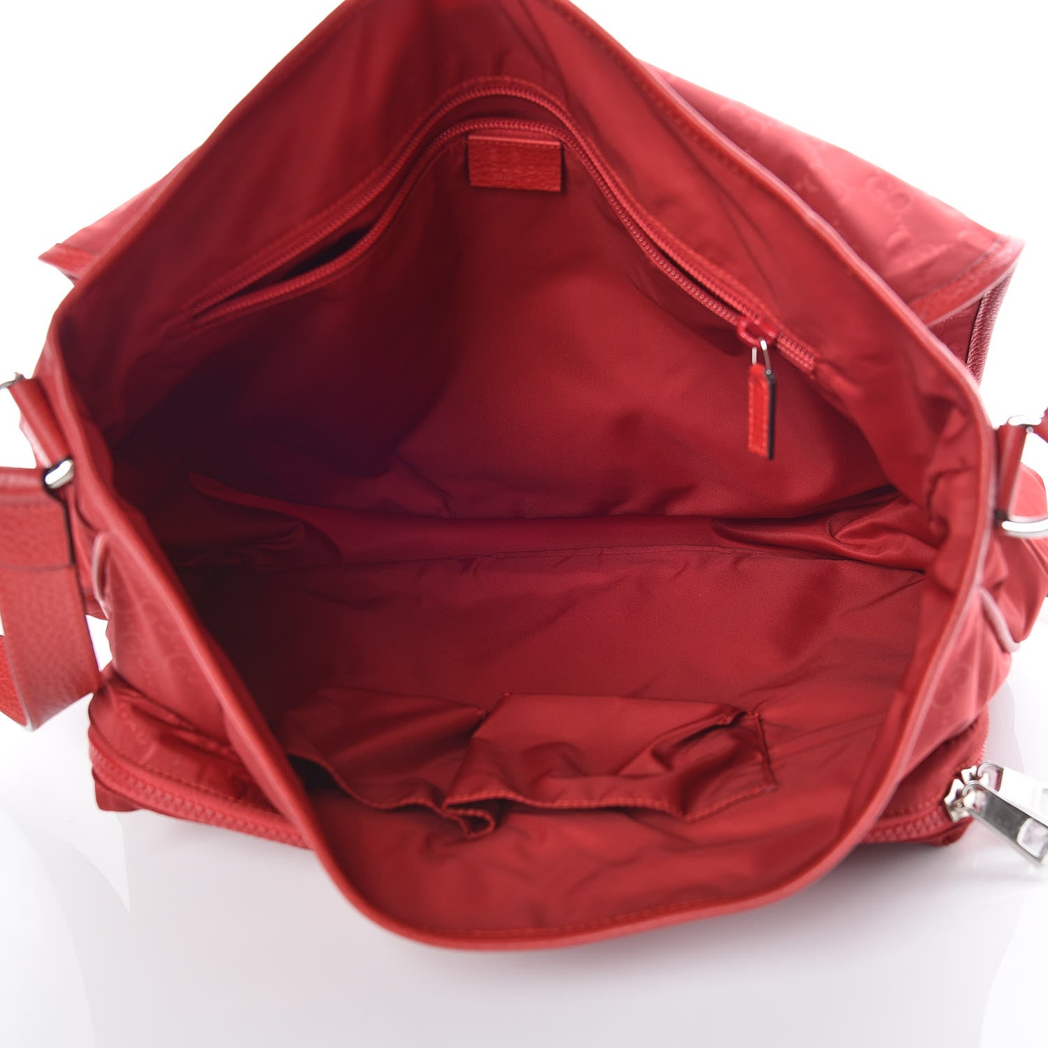 Gucci Nylon Monogram Double Buckle Flap Messenger Bag Vibrant Red 7 of 10