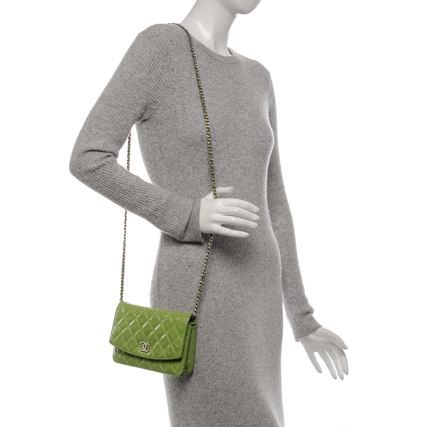 Chanel Patent Quilted Brilliant Wallet On Chain WOC Green 2 of 13