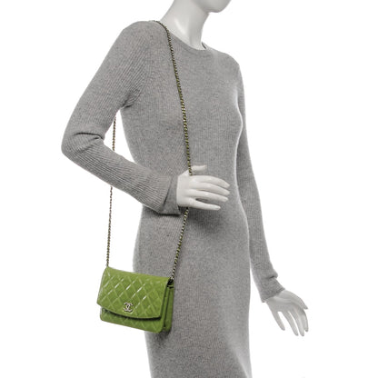Chanel Patent Quilted Brilliant Wallet On Chain WOC Green 2 of 13
