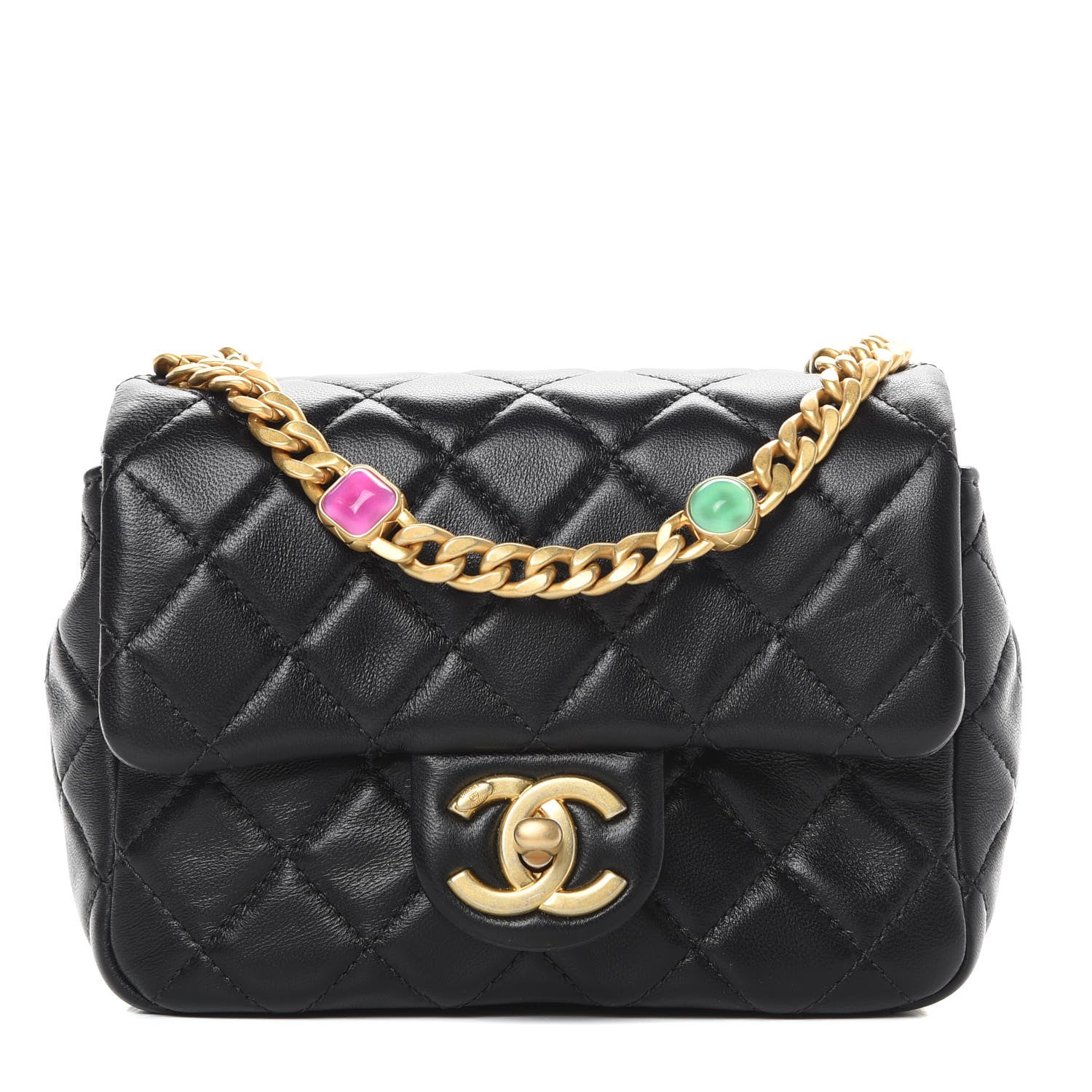 Chanel Lambskin Resin Quilted Mini Pearl Samba Square Flap Black 1 of 14