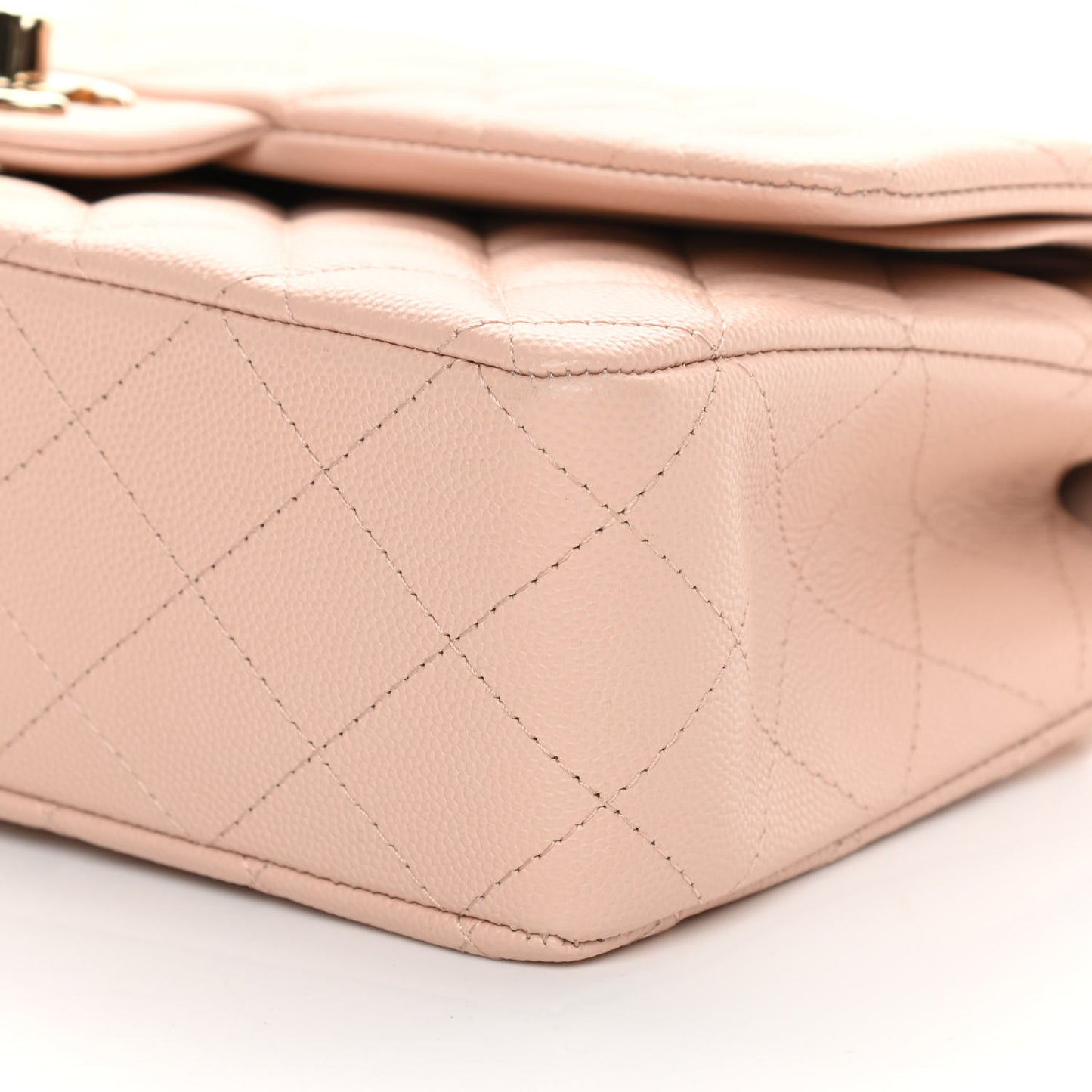Caviar Quilted Medium Double Flap Light Beige