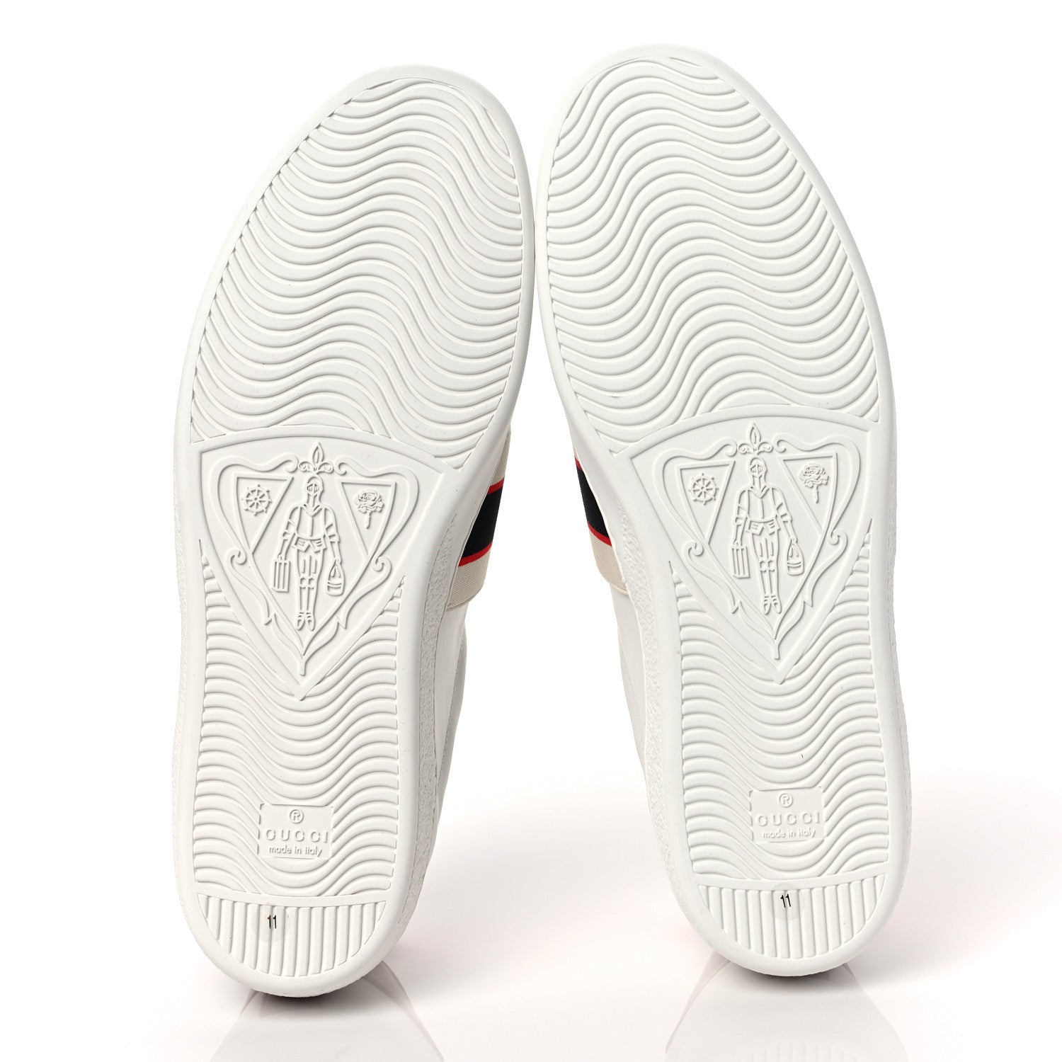 Gucci Calfskin Stripe Mens New Ace Sneakers 8.5 White Ecru Red Flame 5 of 9