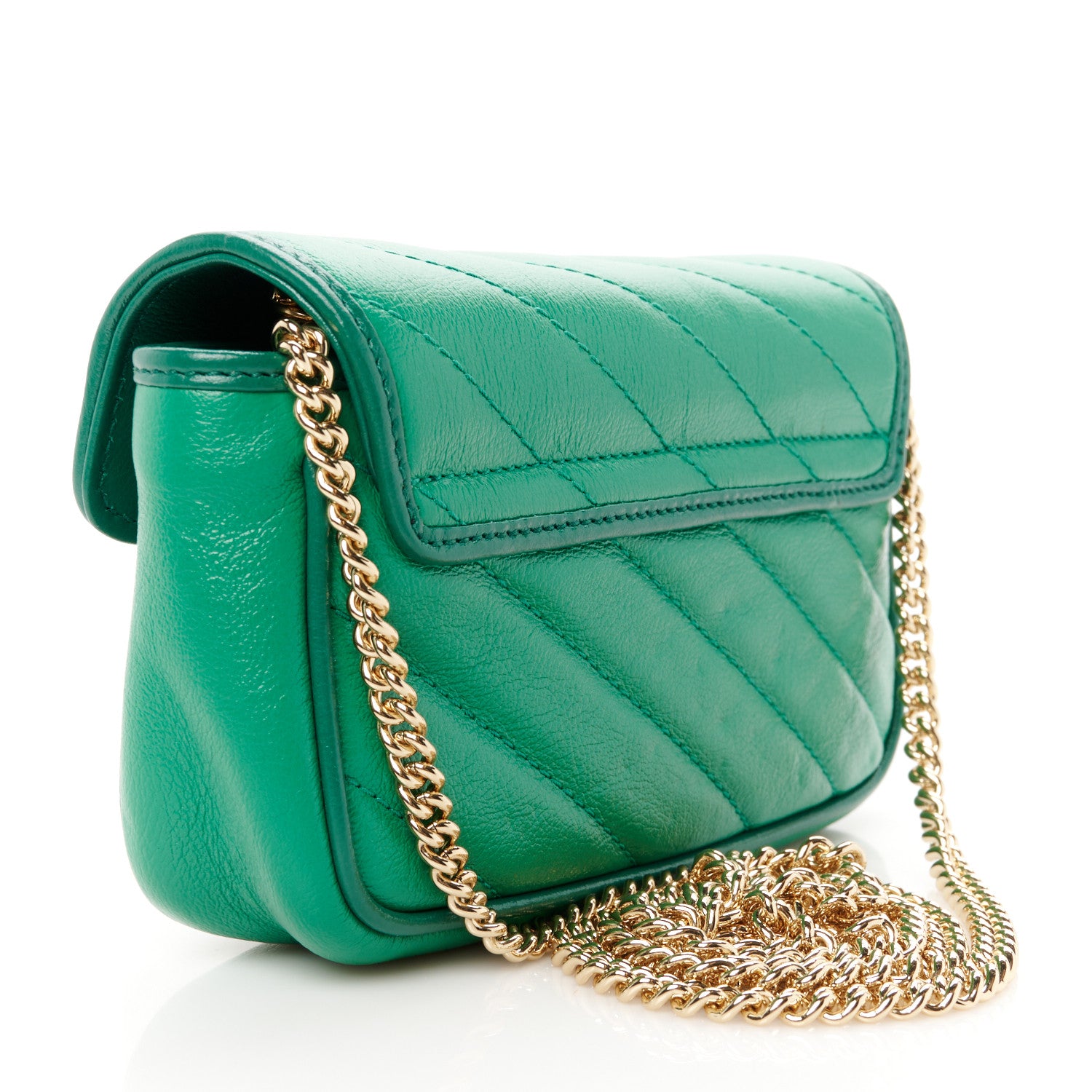 Gucci Azalea Calfskin Enamel Matelasse Diagonal Super Mini Torchon GG Marmont Shoulder Bag New Shamarock Emerald 3 of 10