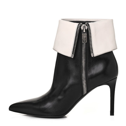 Saint Laurent Calfskin Fold Over Ankle Boots 38 Black White 1 of 7