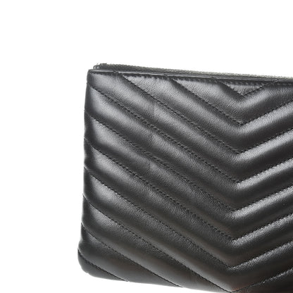 Saint Laurent Calfskin Matelasse Chevron Monogram Pouch Black 8 of 8