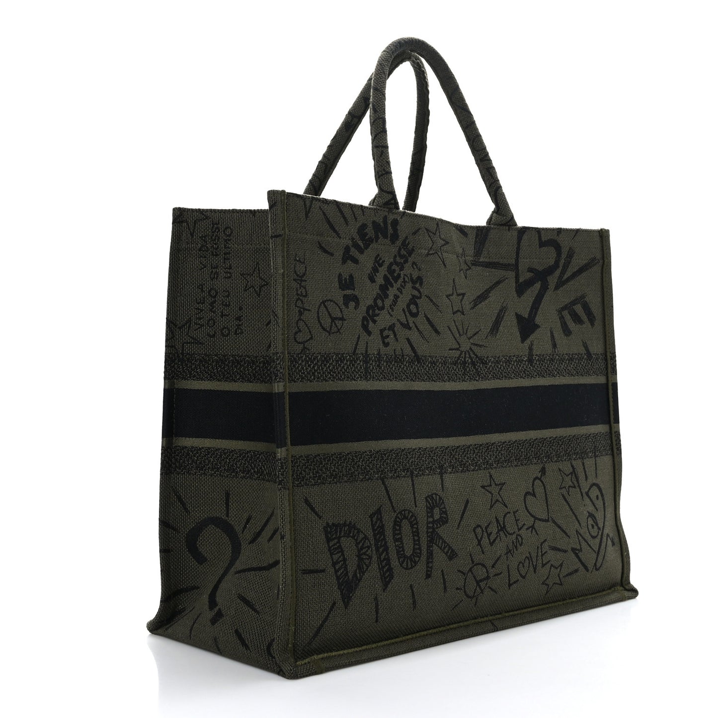 Canvas Embroidered Graffiti Book Tote Vert