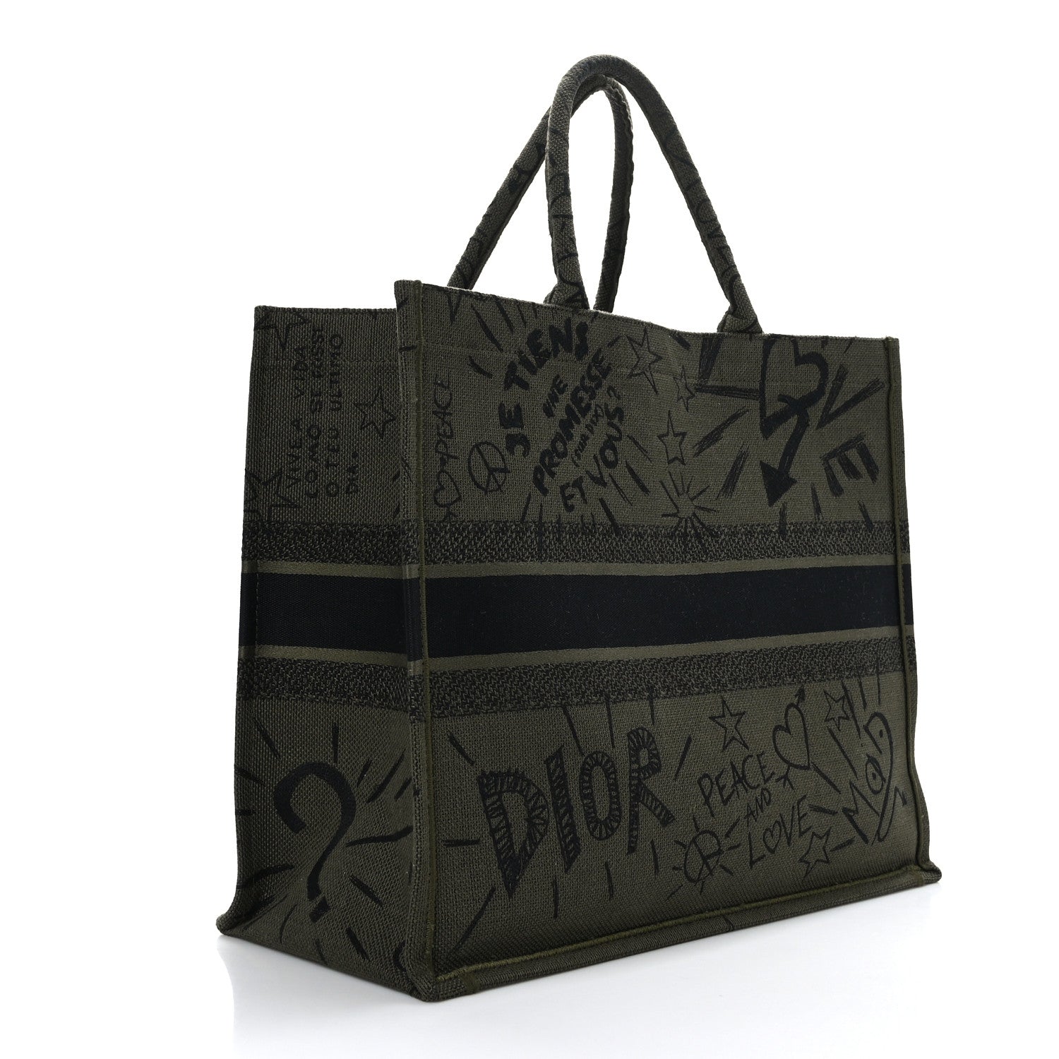 Christian Dior Canvas Embroidered Graffiti Book Tote Vert 1 of 9