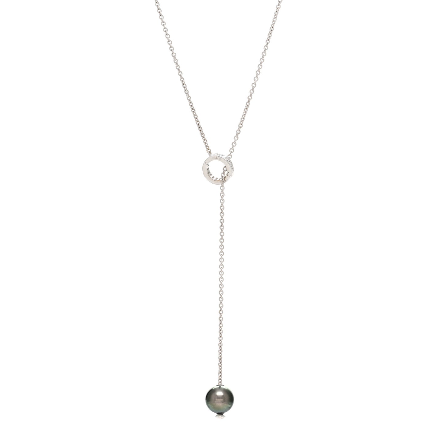 18K White Gold Diamond Black South Sea Pearl 10mm Pearls In Motion Lariat Necklace