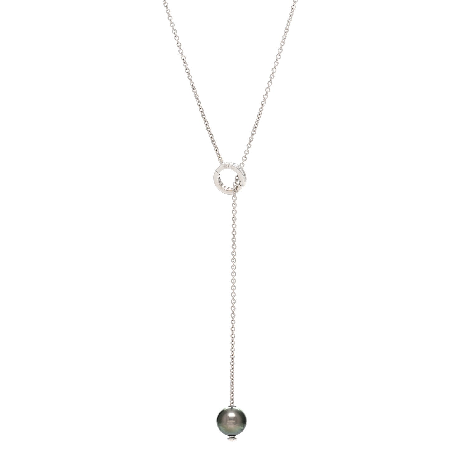 Mikimoto 18K White Gold Diamond Black South Sea Pearl 10mm Pearls In Motion Lariat Necklace 1 of 4