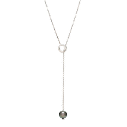 Mikimoto 18K White Gold Diamond Black South Sea Pearl 10mm Pearls In Motion Lariat Necklace 1 of 4