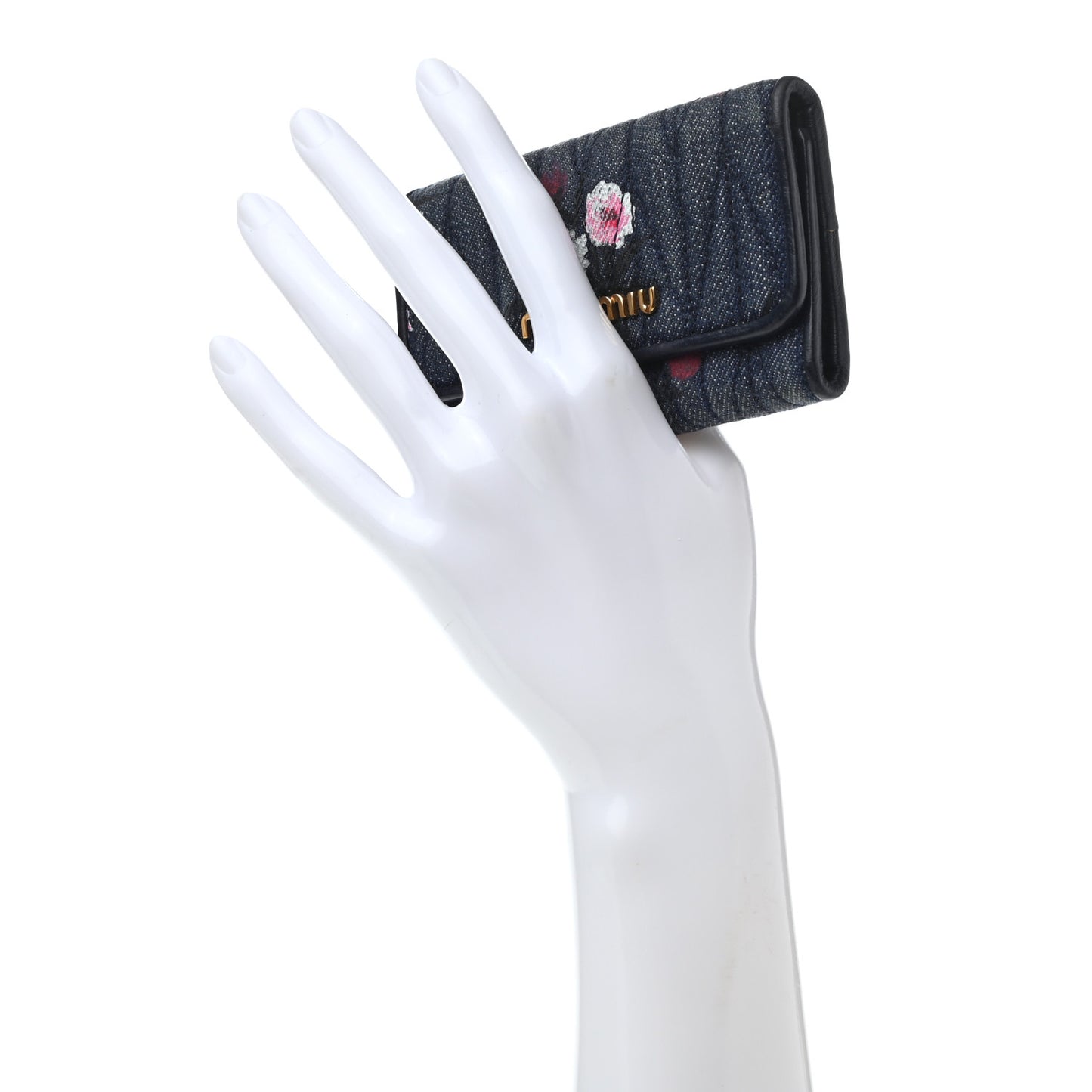 Denim Matelasse Flap Card Holder Key Ring