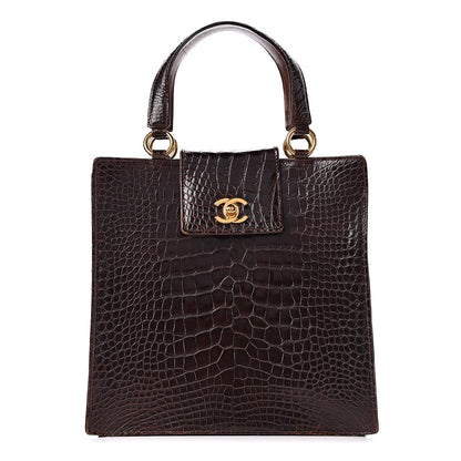 Chanel Shiny Crocodile Top Handle Tote Chocolate 1 of 19
