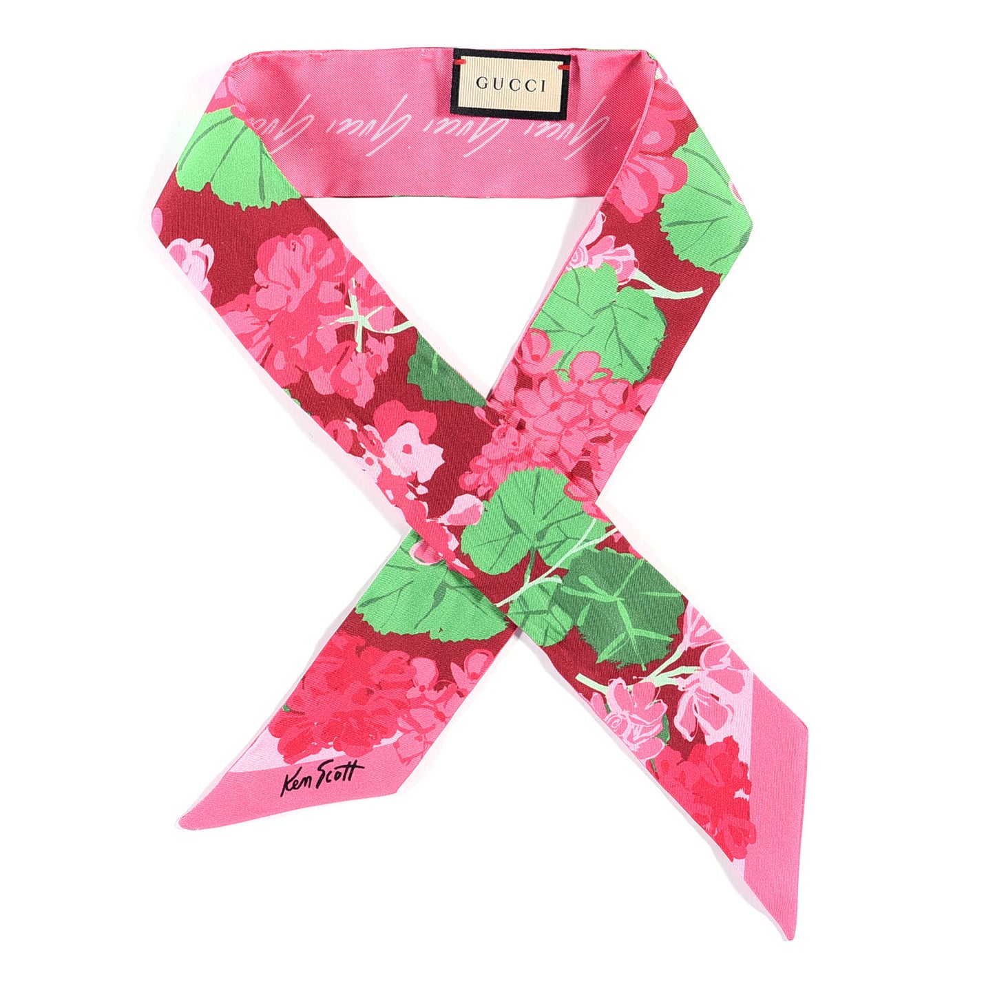 X KEN SCOTT Silk Twill Zettina Neck Bow Scarf Ivory Pink