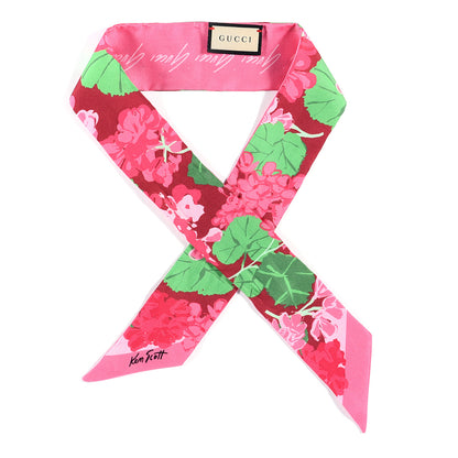 Gucci X KEN SCOTT Silk Twill Zettina Neck Bow Scarf Ivory Pink 1 of 3