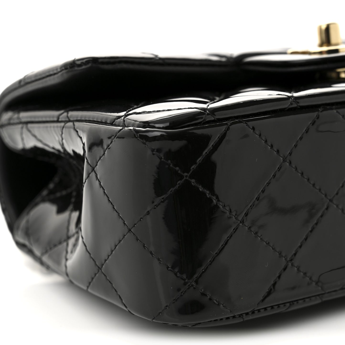 Patent Quilted Mini Top Handle Rectangular Flap Black