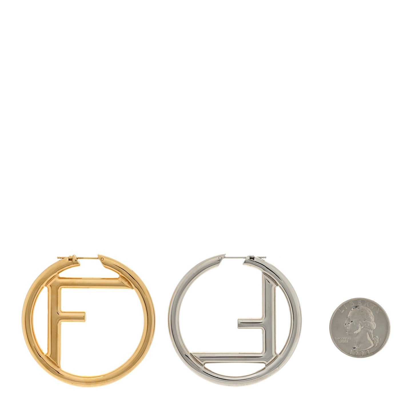 Metal FF Hoop Earrings Gold Silver