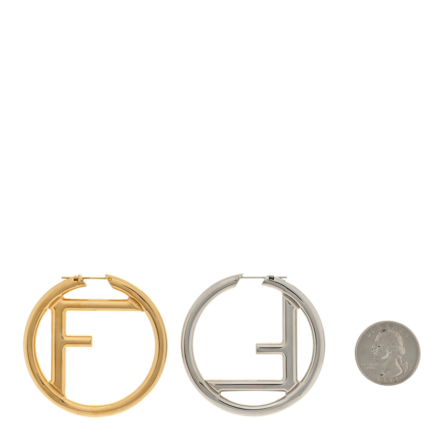 Fendi Metal FF Hoop Earrings Gold Silver 2 of 4