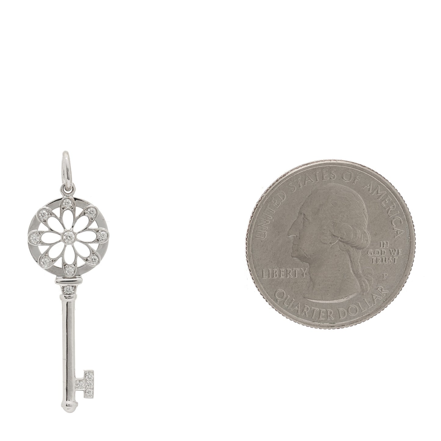18K White Gold Diamond Floral Key Pendant
