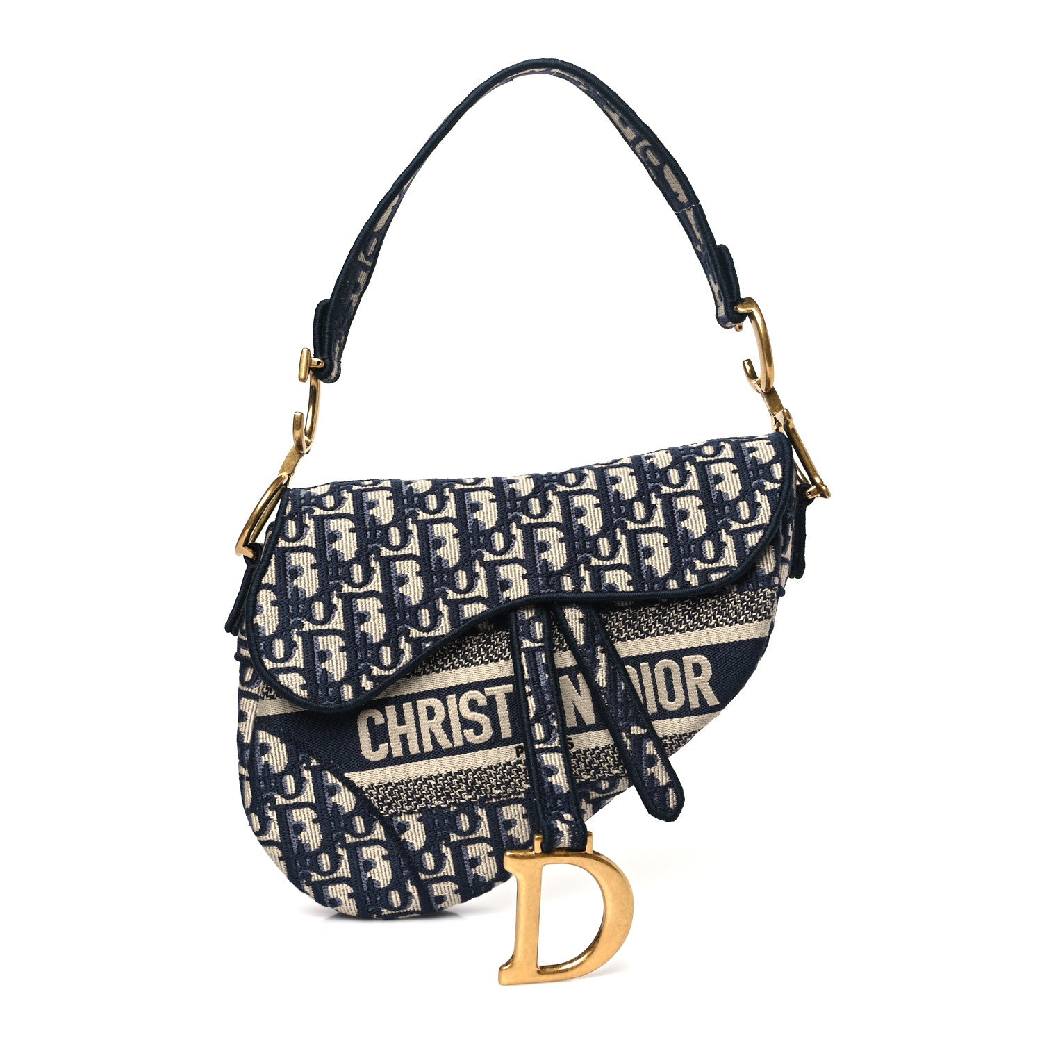 Christian Dior Oblique Embroidered Saddle Bag Blue 1 of 11