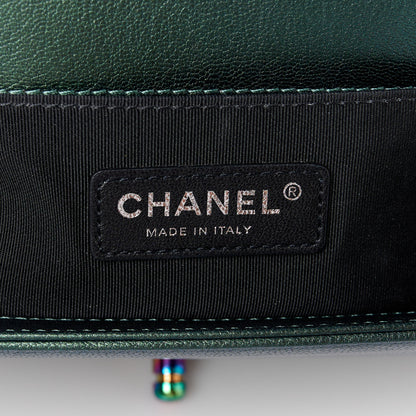 Chanel Iridescent Goatskin Quilted Medium Boy Flap Green 5 of 9
