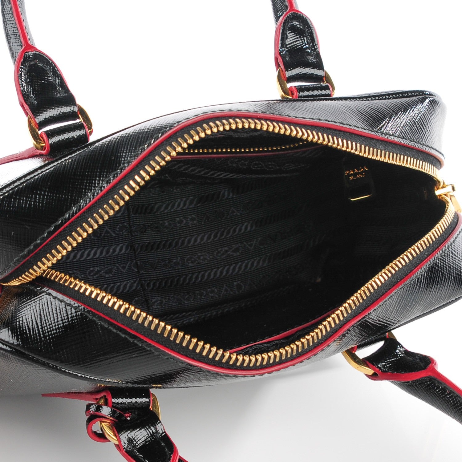Prada Saffiano Vernice Lux Mini Convertible Bowler Black Rosso 5 of 10