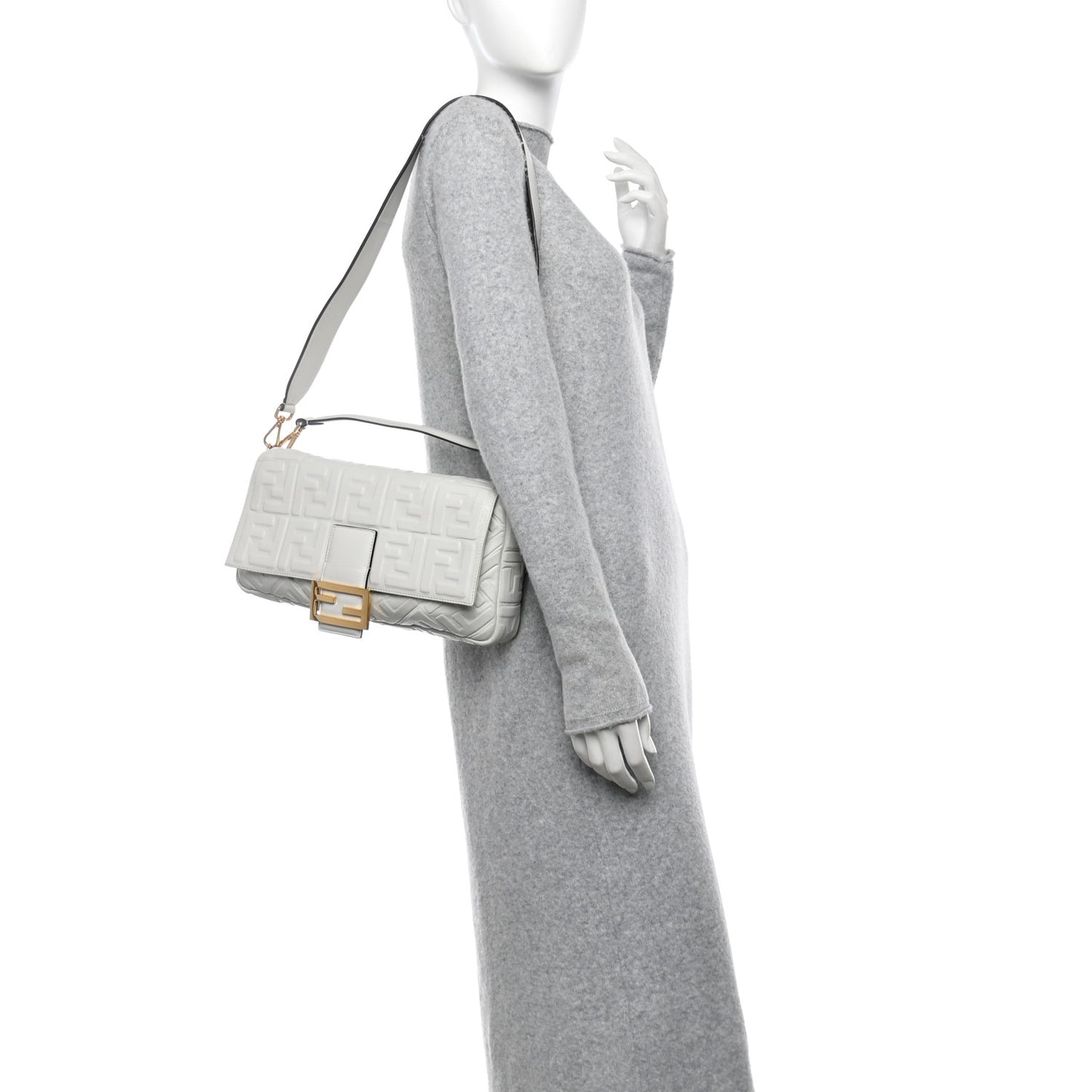 Nappa FF 1974 Embossed Large Baguette White