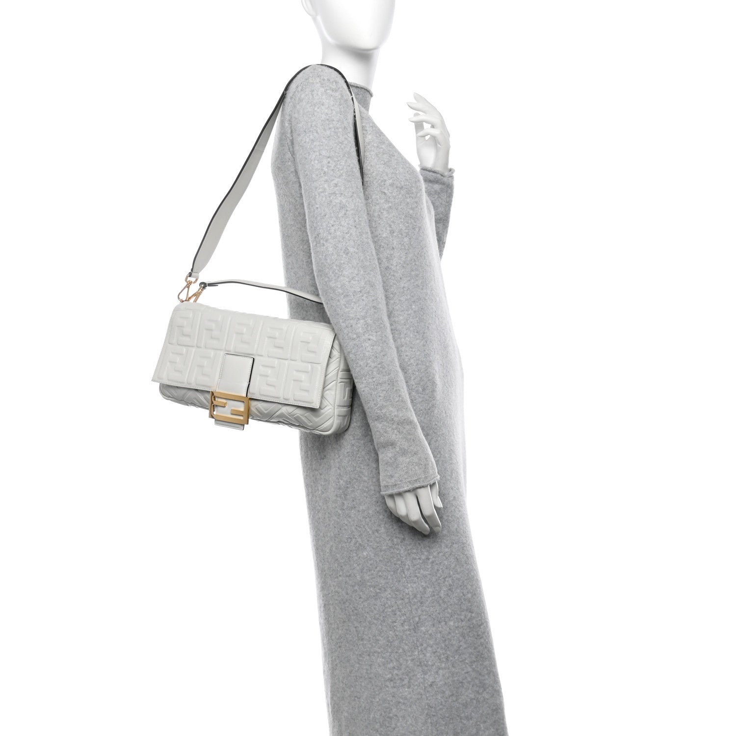 Fendi Nappa FF 1974 Embossed Large Baguette White 2 of 11