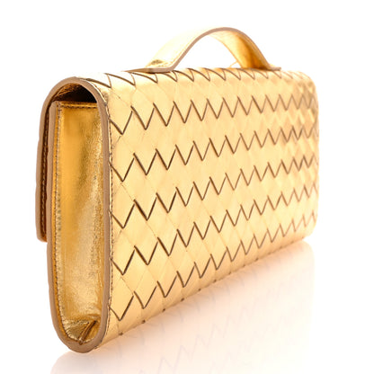 Bottega Veneta Metallic Lambskin Intrecciato Long Andiamo Top Handle Clutch Gold 3 of 7