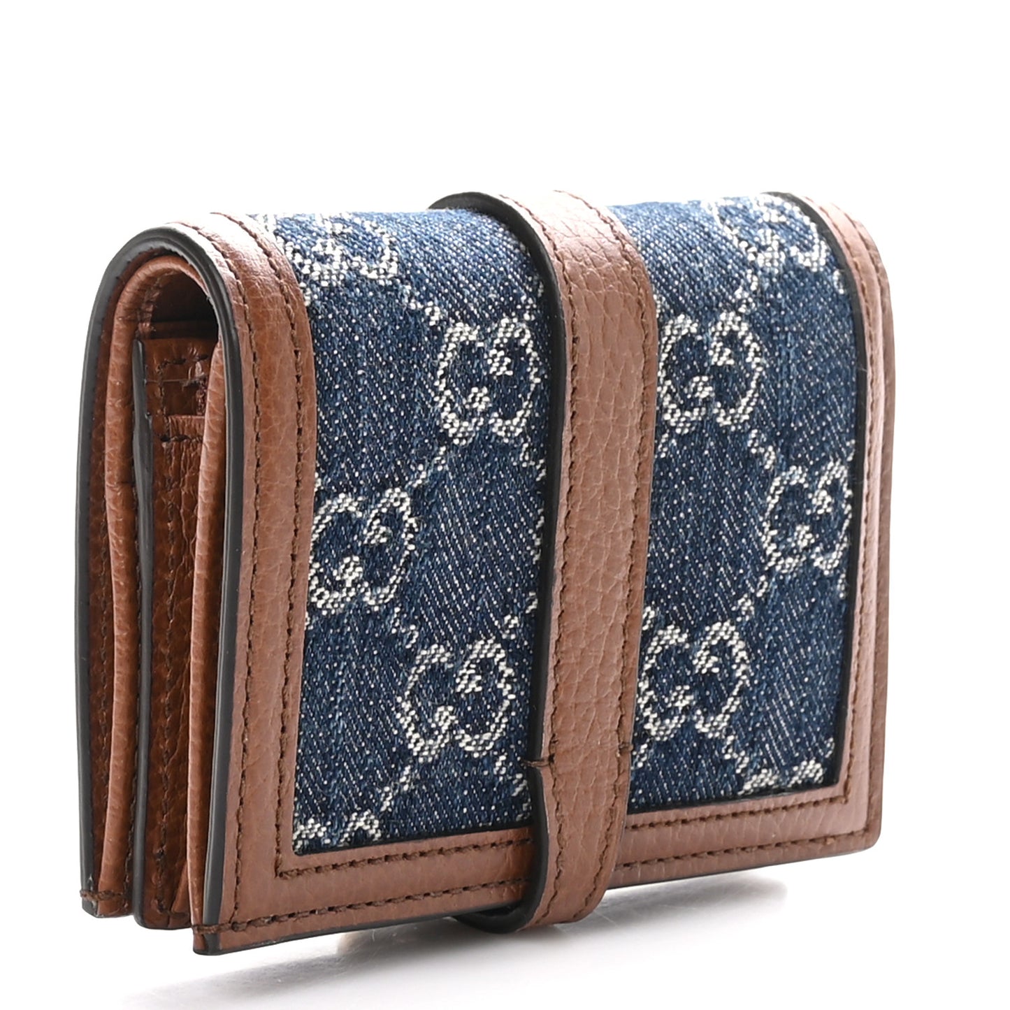 New Denim GG Monogram Jackie 1961 Card Case Blue Tea Cuir