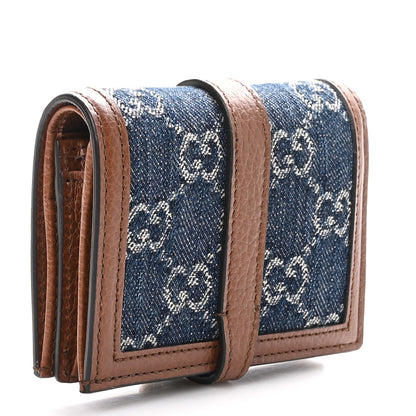 Gucci New Denim GG Monogram Jackie 1961 Card Case Blue Tea Cuir 3 of 11