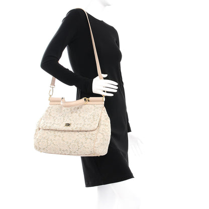 Dolce & Gabbana Calfskin Lace Large Miss Sicily Satchel Nude 2 of 7