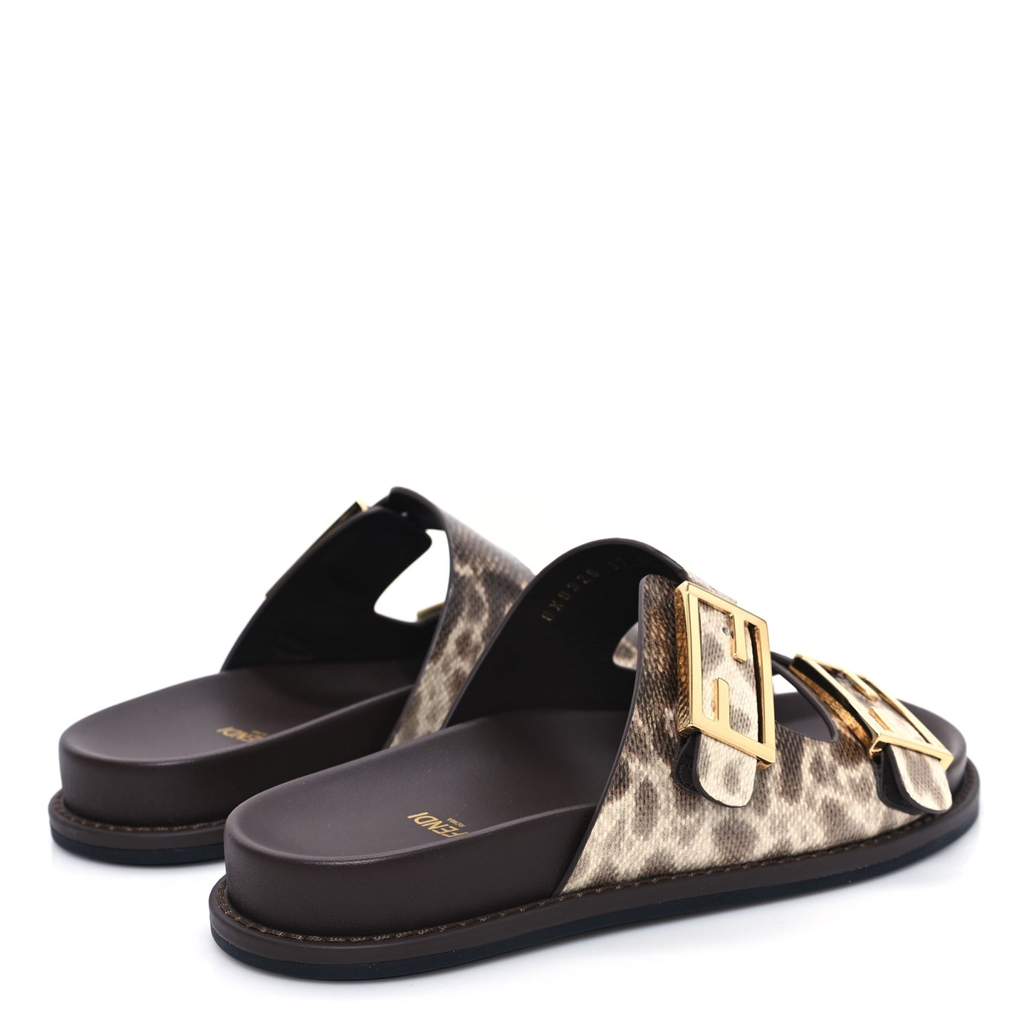 Vitello Karung Effect Fendi Feel Buckled Slide Sandals 37 Beige Brown